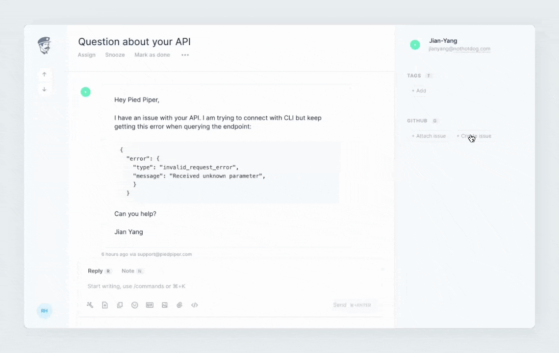 Fernand github integration, creating an issue